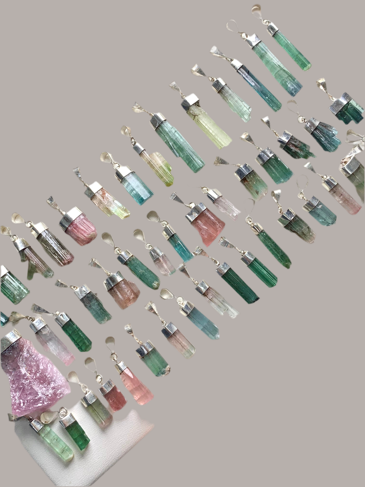 Raw Tourmaline Crystal Silver Pendant Deal - Pink - Green