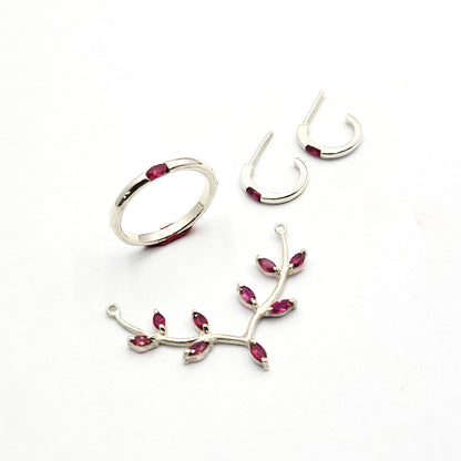 Natural Ruby Silver Sterling 925 Jewelry Set | Pear Shape Red Rubies