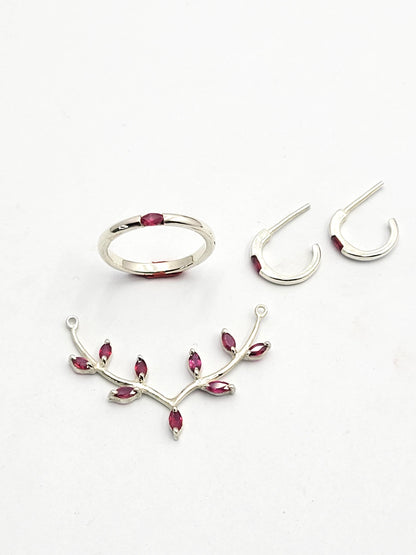 Natural Ruby Silver Sterling 925 Jewelry Set | Pear Shape Red Rubies