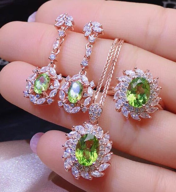 Peridot silver sterling jewelry set