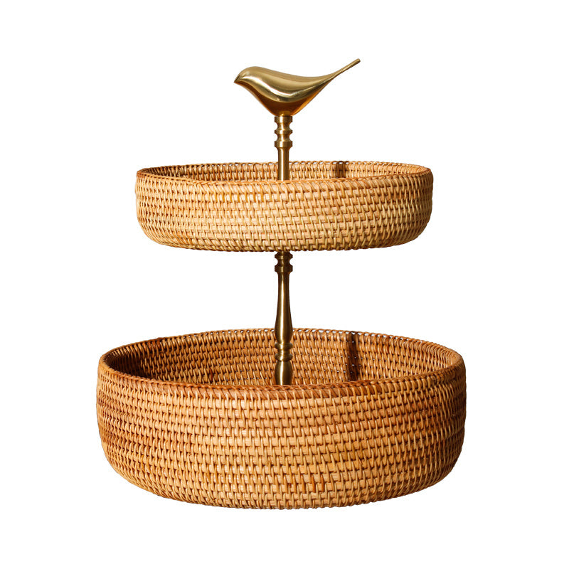 Retro Handmade Rattan Snack Double-layer Fruit Basket