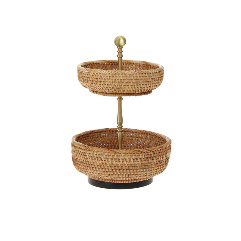 Double-Layer Brass Gold Dining Table Fruit Baskets | Coffee Table Rattan Basket