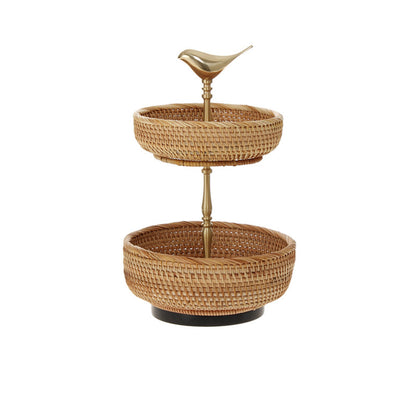 Double-Layer Brass Gold Dining Table Fruit Baskets | Coffee Table Rattan Basket