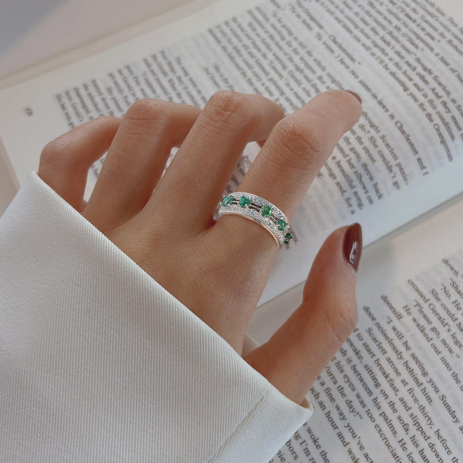 birthstone may round emerald silver ring for Sale
