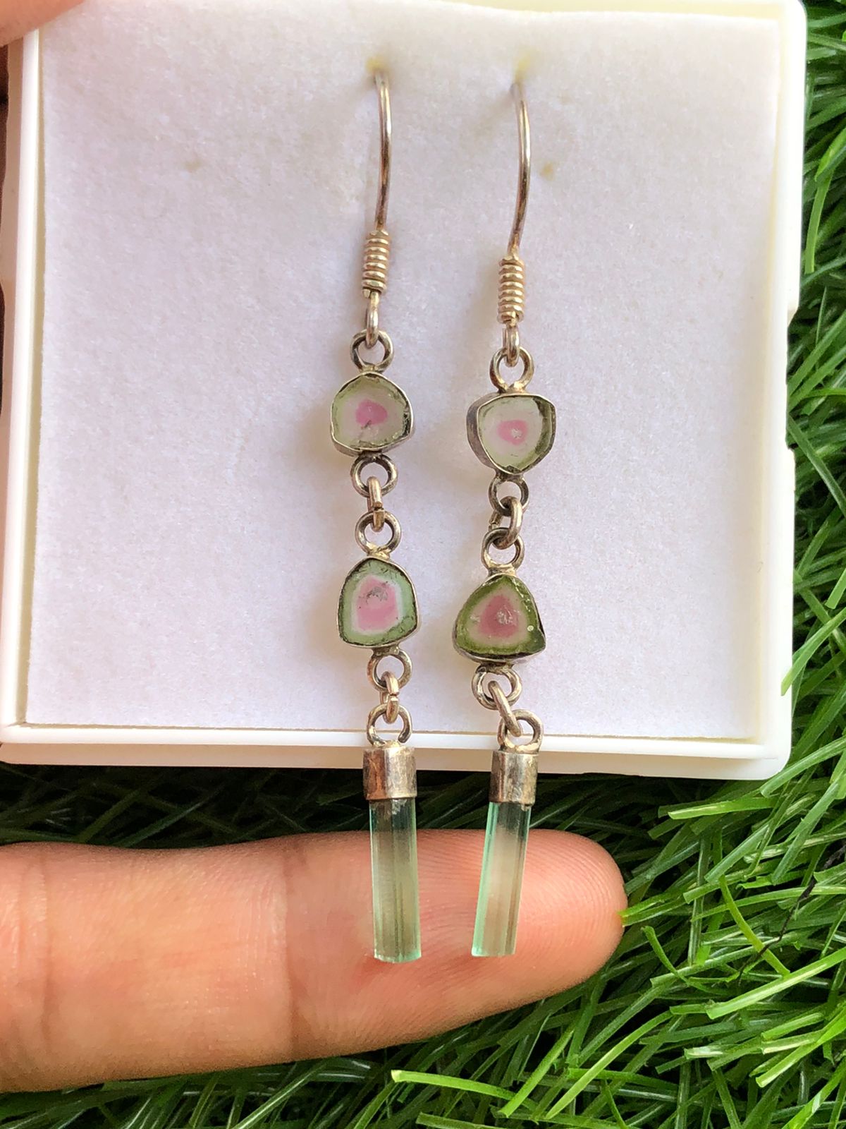 Watermelon Slices and Tourmaline Crystal Earrings