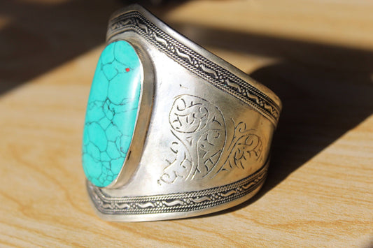 Turquoise Engraved Bracelet | Mens Bracelet | Vintage Cuff