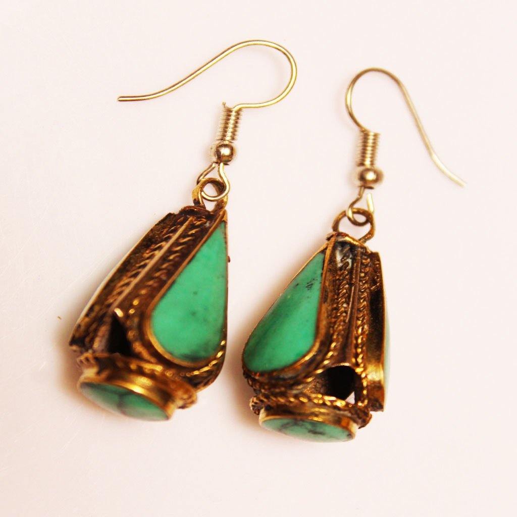 Vintage Earring Turquoise Stone - folkmarket