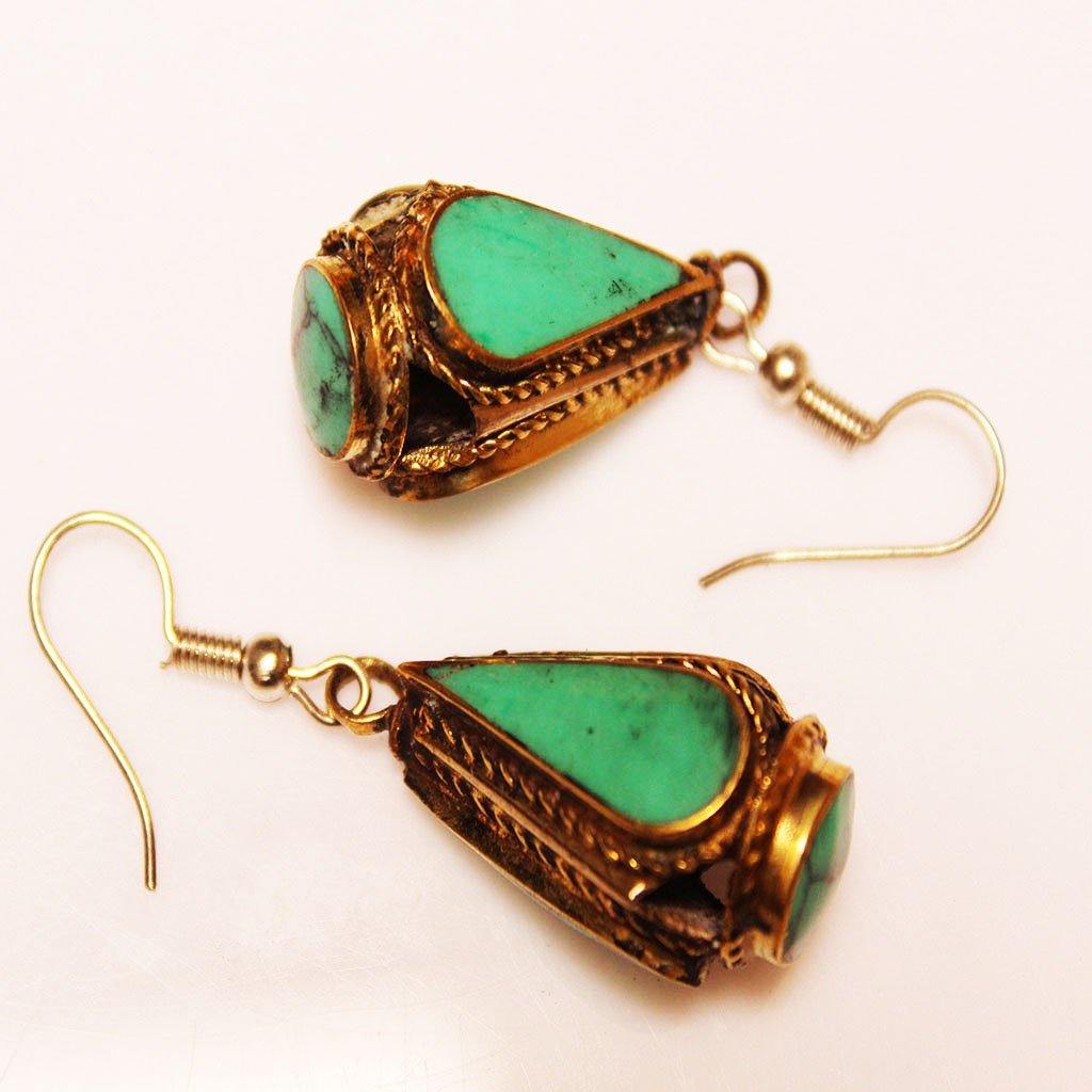 Vintage Earring Turquoise Stone - folkmarket