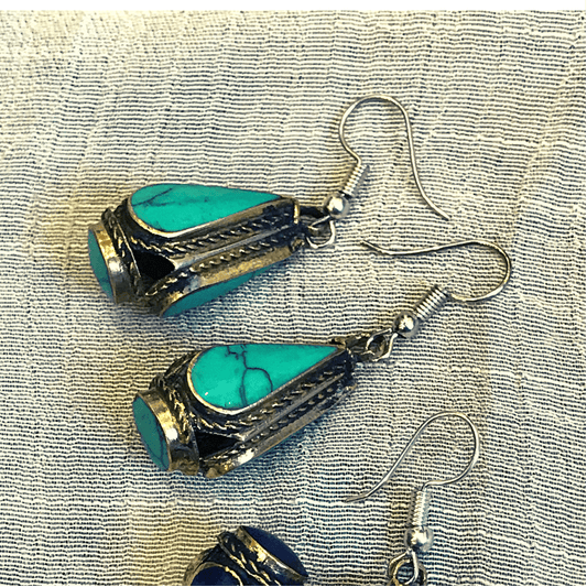 Antique kuchi gypsy tribal natural lapis and synthetic turquoise earrings